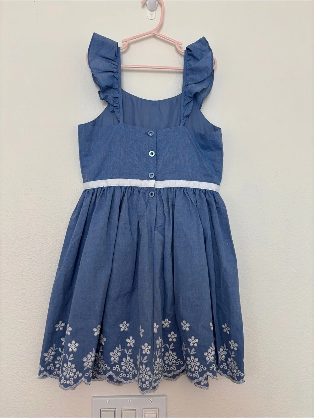 Zunie Blue Fit-and-Flare Dress with White Floral Hem